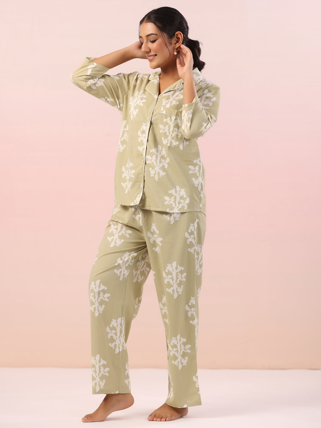 Floral Printed Collar Neck Night Suit