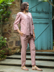 Pink Solid Print Co-ords for Women