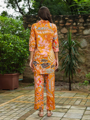 Orange Floral Printed Co-ords Set