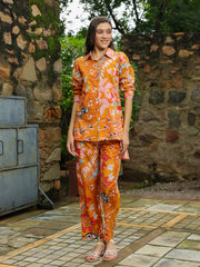 Orange Floral Printed Co-ords Set