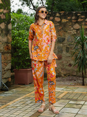 Orange Floral Printed Co-ords Set