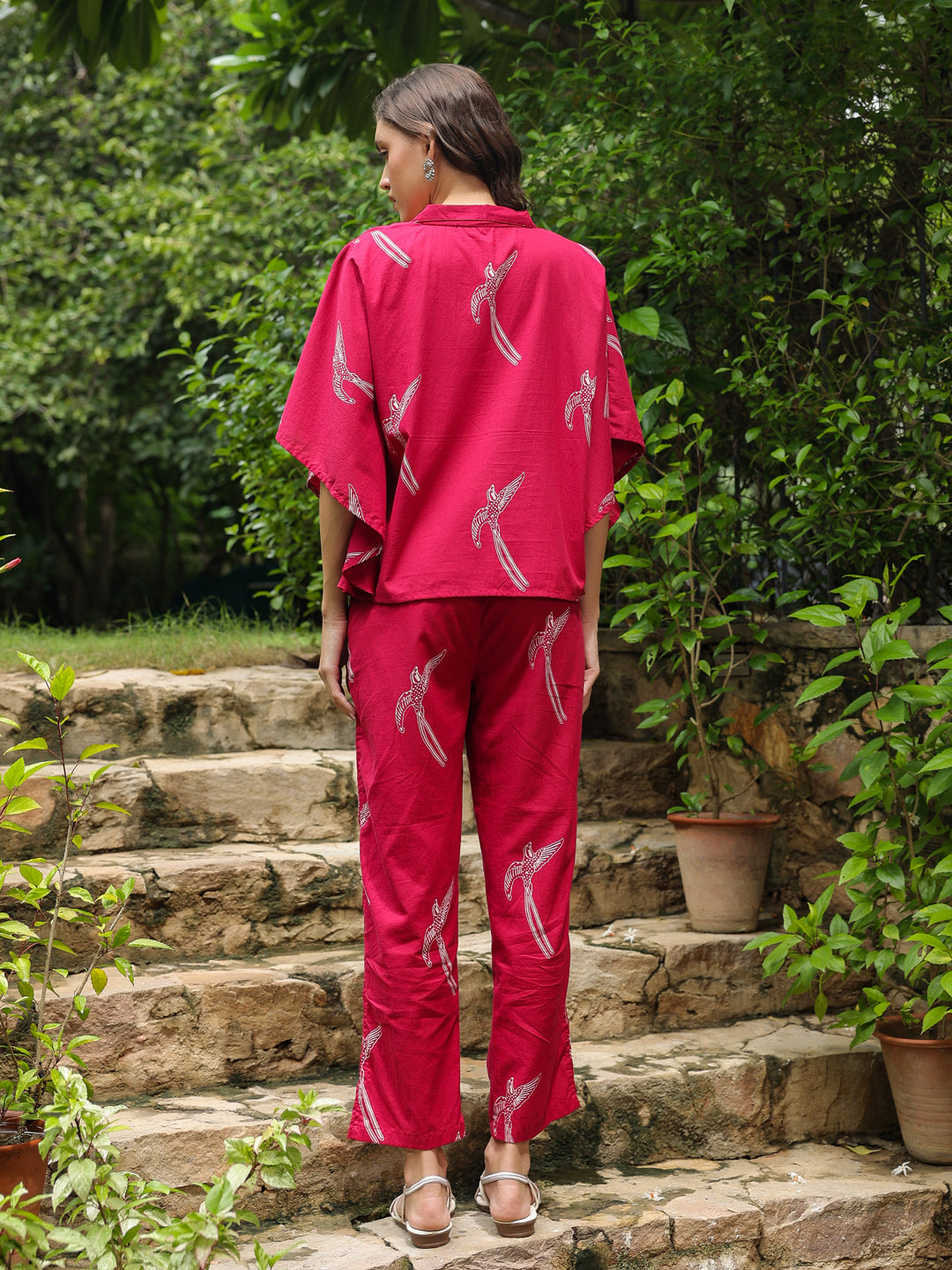 Pink Printed Cotton Night Suit Set