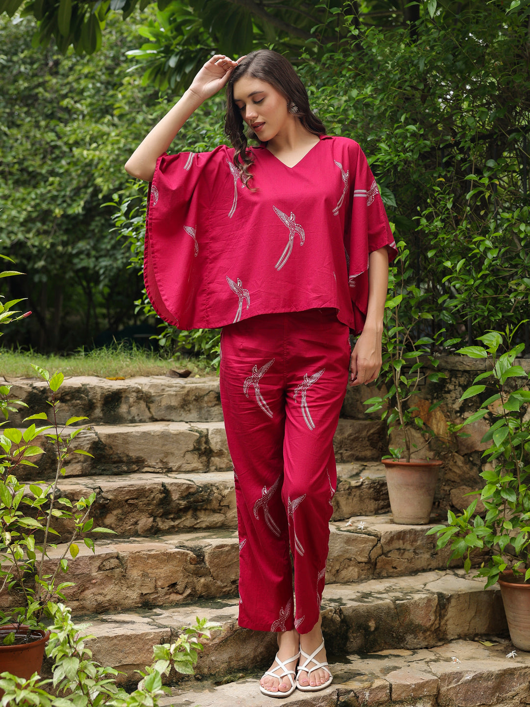 Pink Printed Cotton Night Suit Set