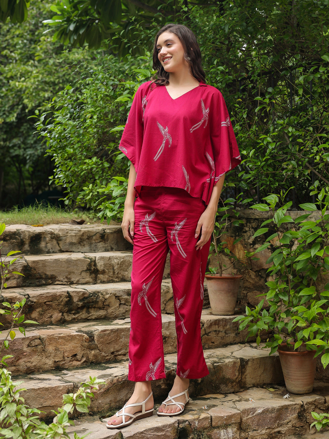 Pink Printed Cotton Night Suit Set