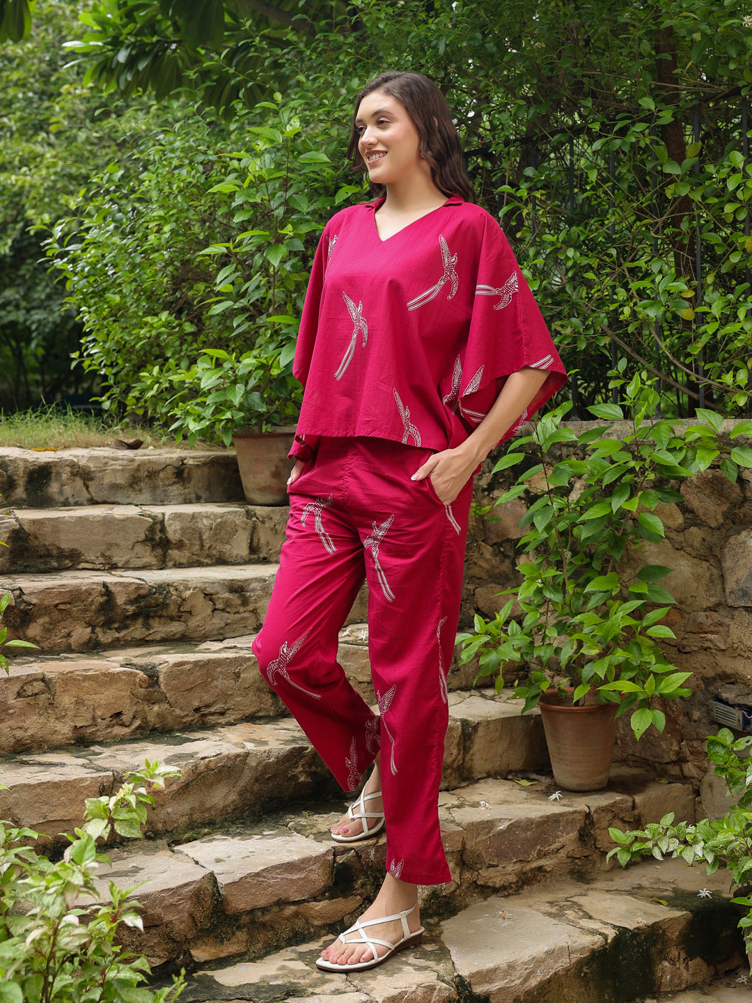 Pink Printed Cotton Night Suit Set