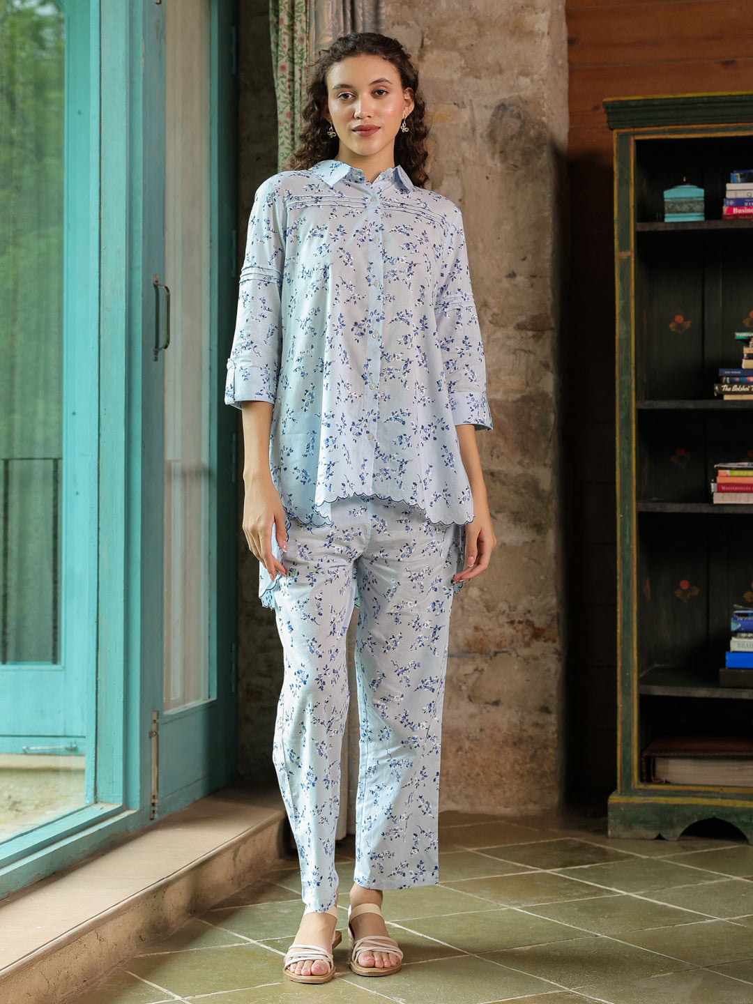 Floral Printed Cotton Night Suit Set