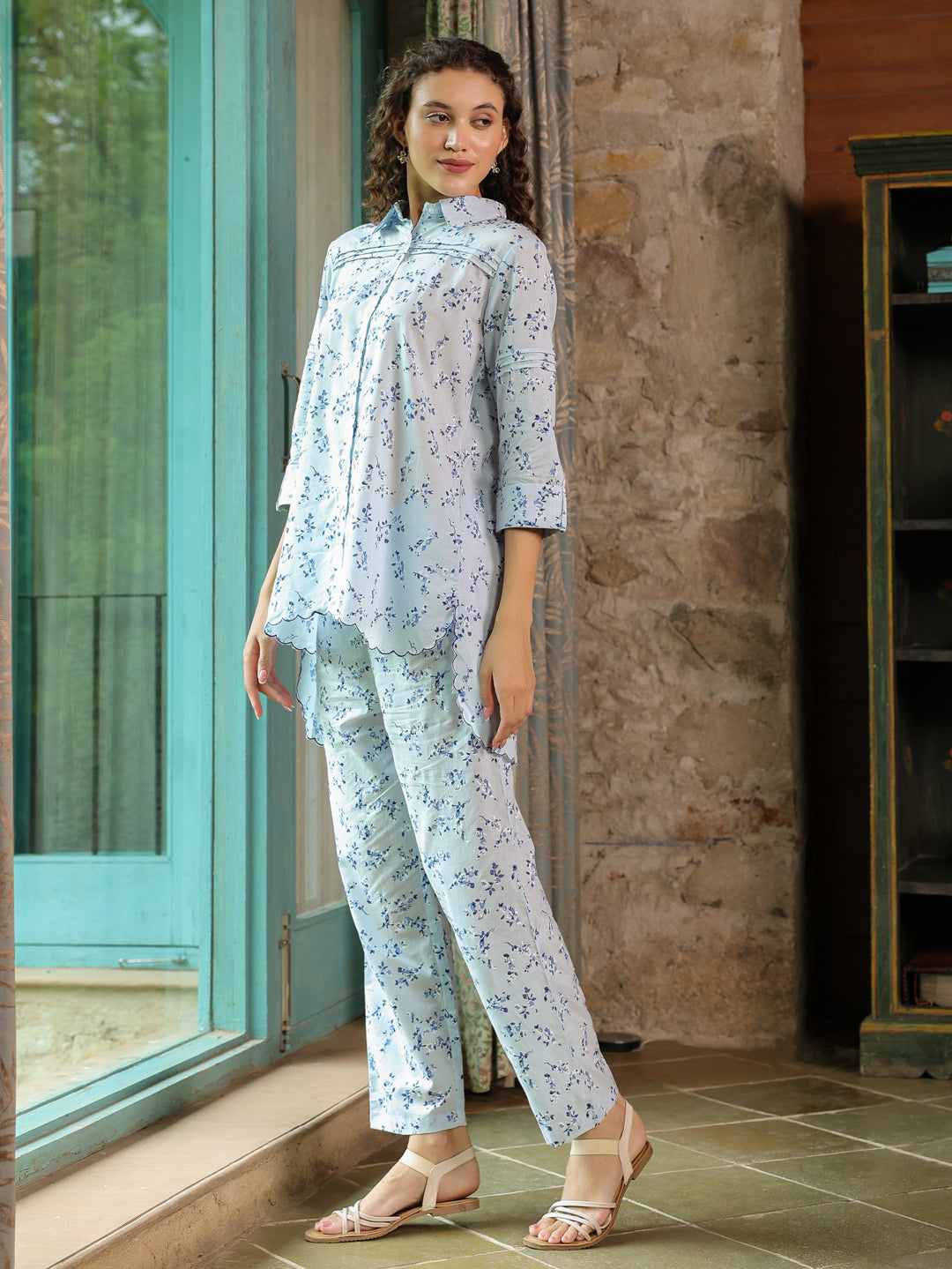 Floral Printed Cotton Night Suit Set