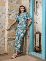 Blue Floral Printed Cotton Co-ords Set