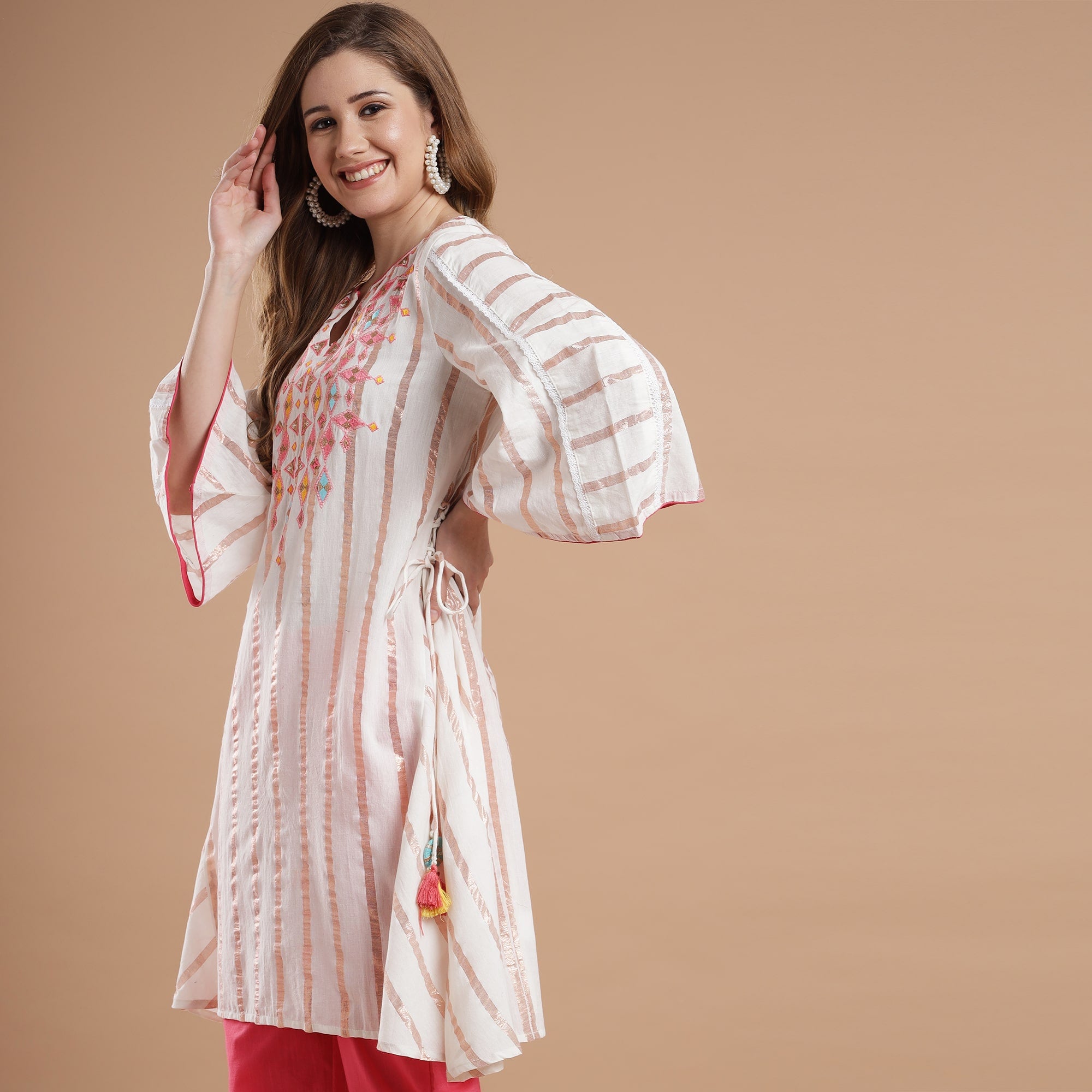 RANGDEEP WHITE LUREX WOMEN'S STRAIGHT KURTA