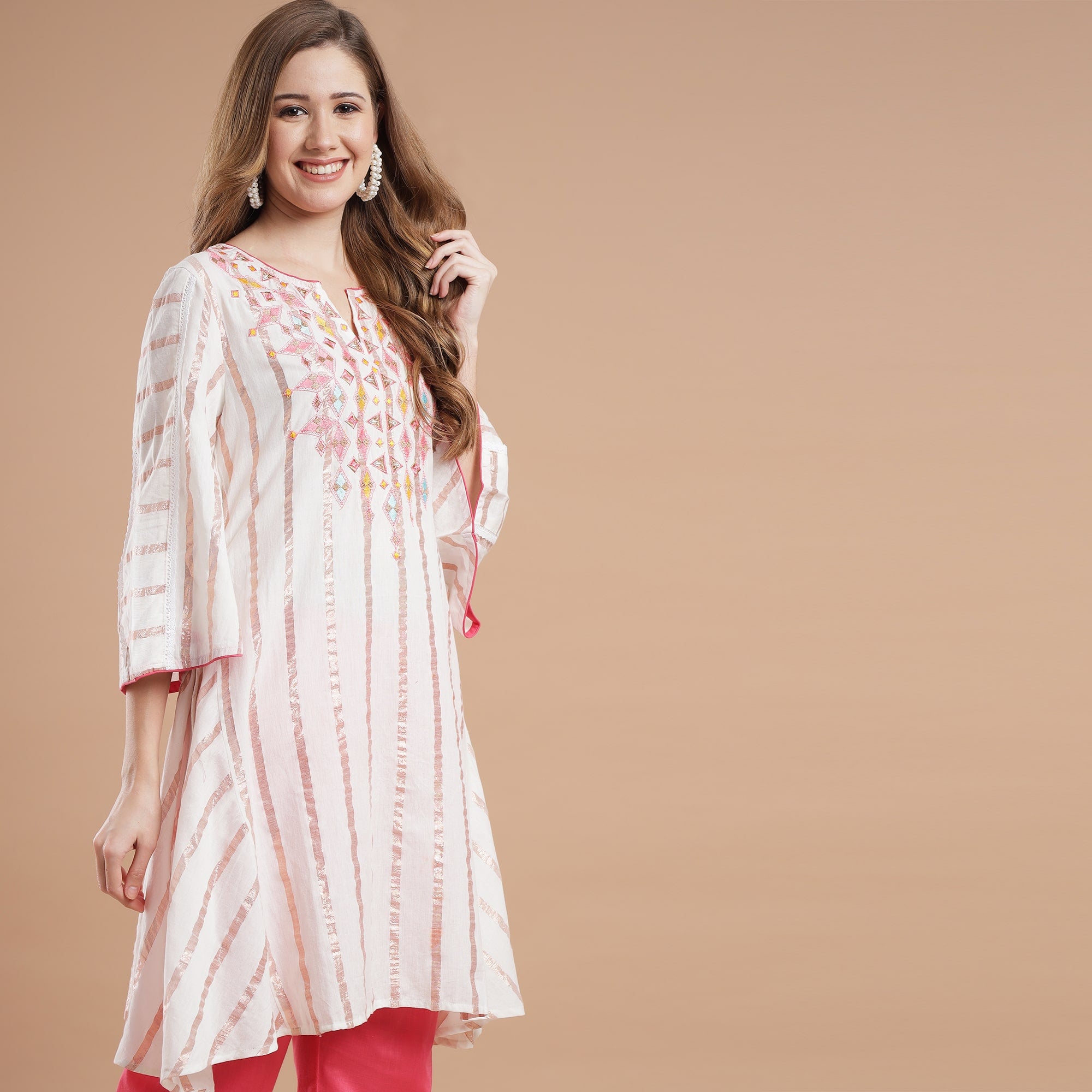 RANGDEEP WHITE LUREX WOMEN'S STRAIGHT KURTA