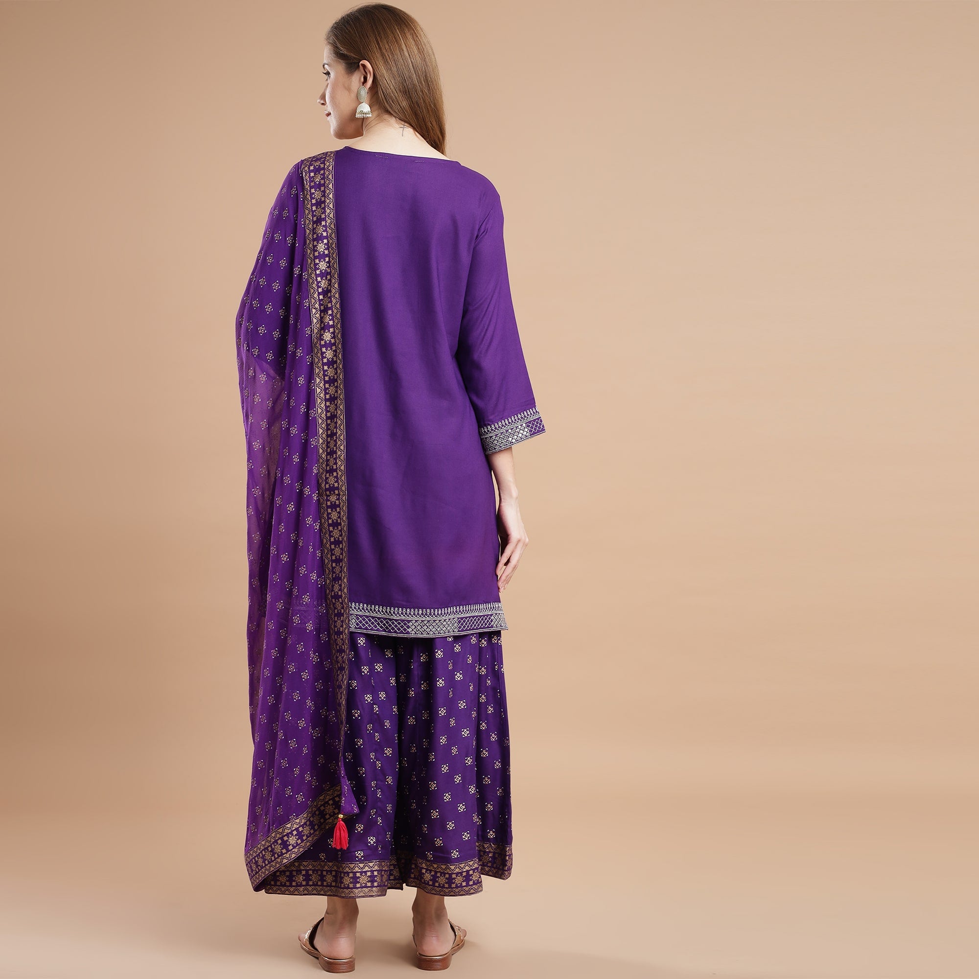 Rang Deep Purple Rayon Set of Kurti With  Palazzo & Dupatta