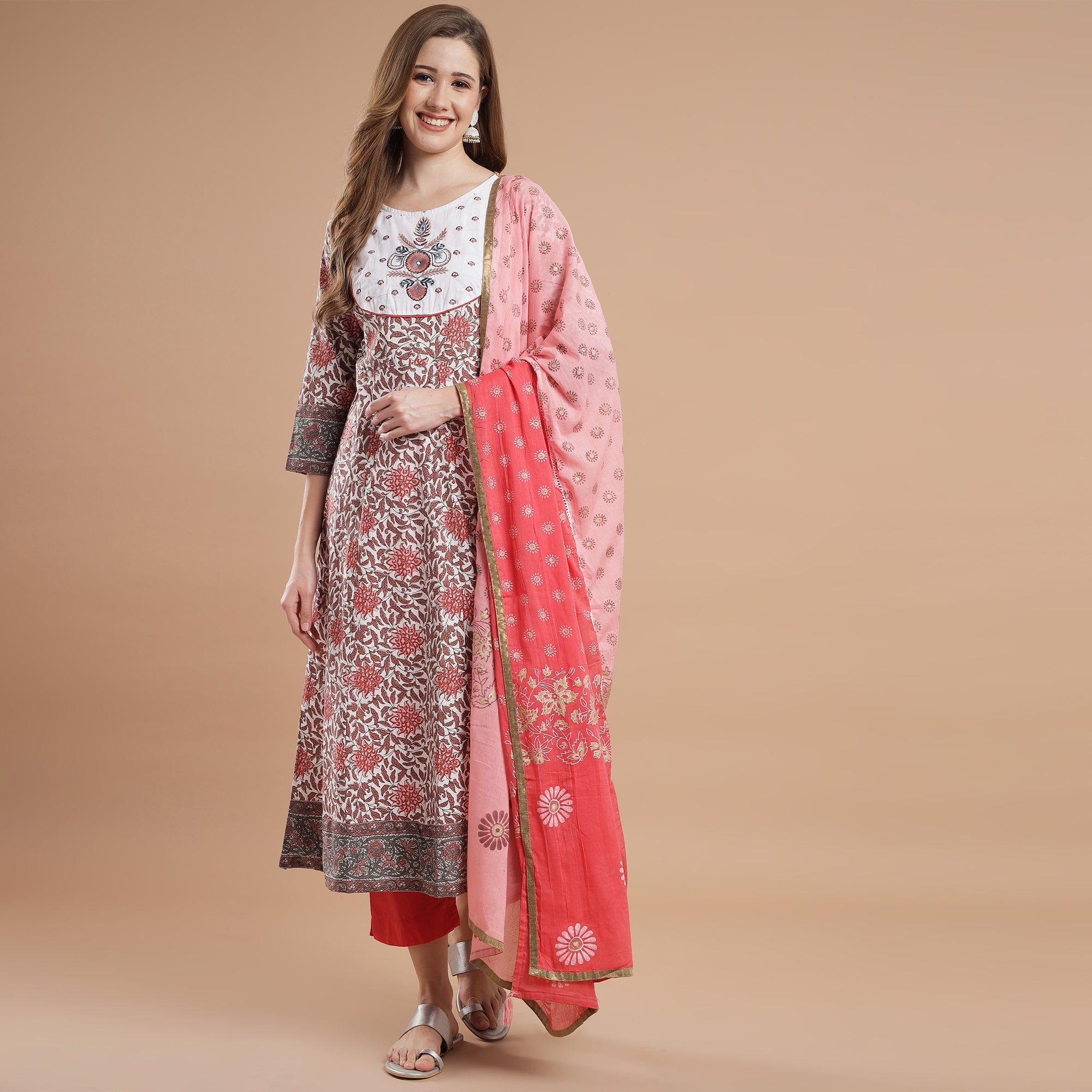 Rang Deep Printed Anarkali  Set of Kurti With  Palazzo & Dupatta