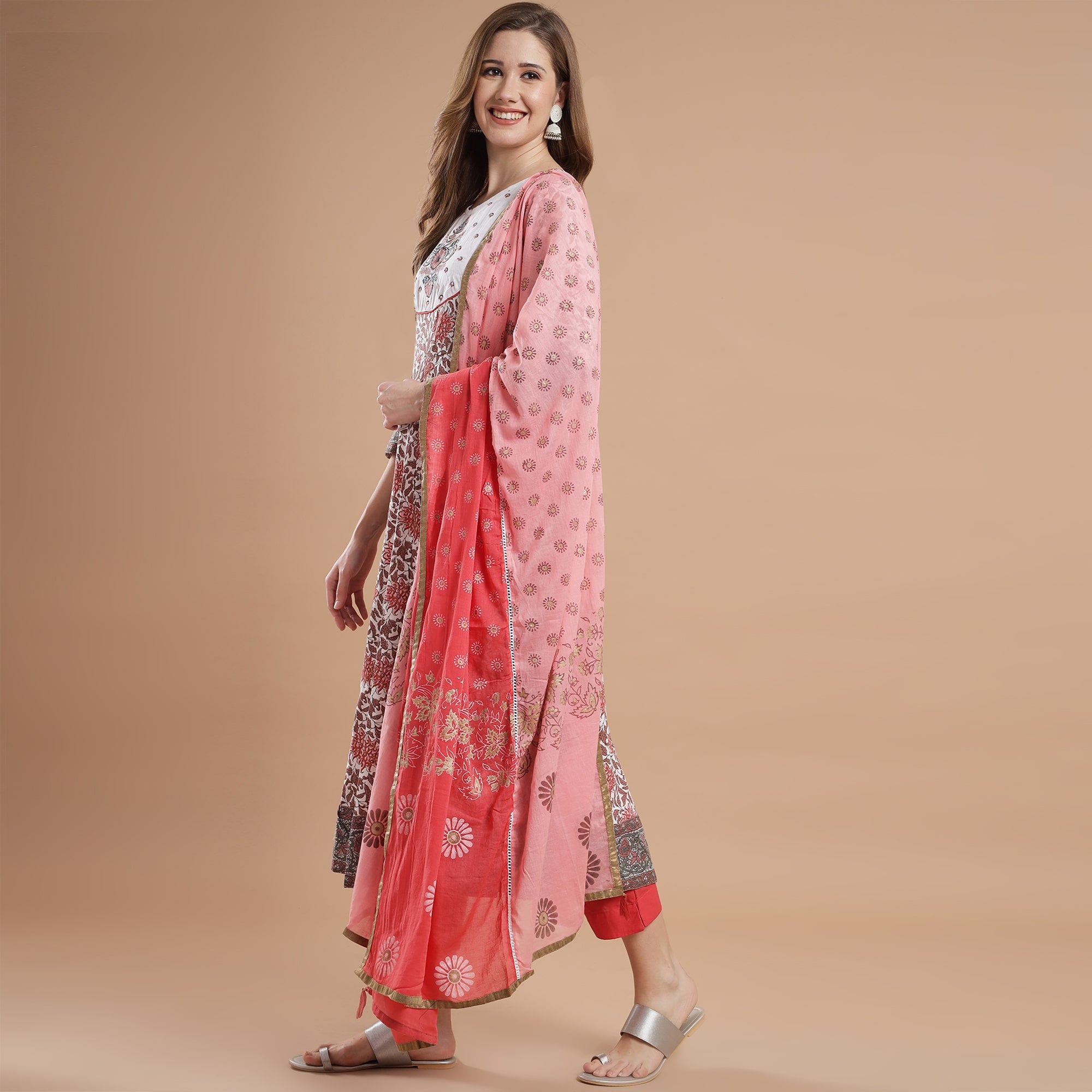 Rang Deep Printed Anarkali  Set of Kurti With  Palazzo & Dupatta