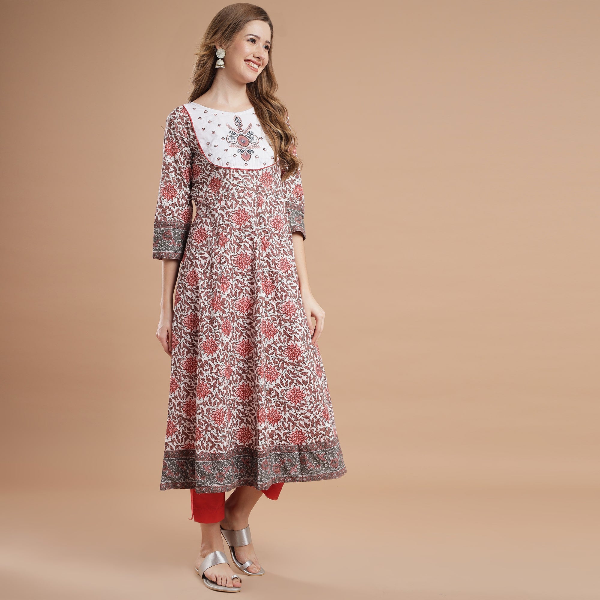 Rang Deep Printed Anarkali  Set of Kurti With  Palazzo & Dupatta