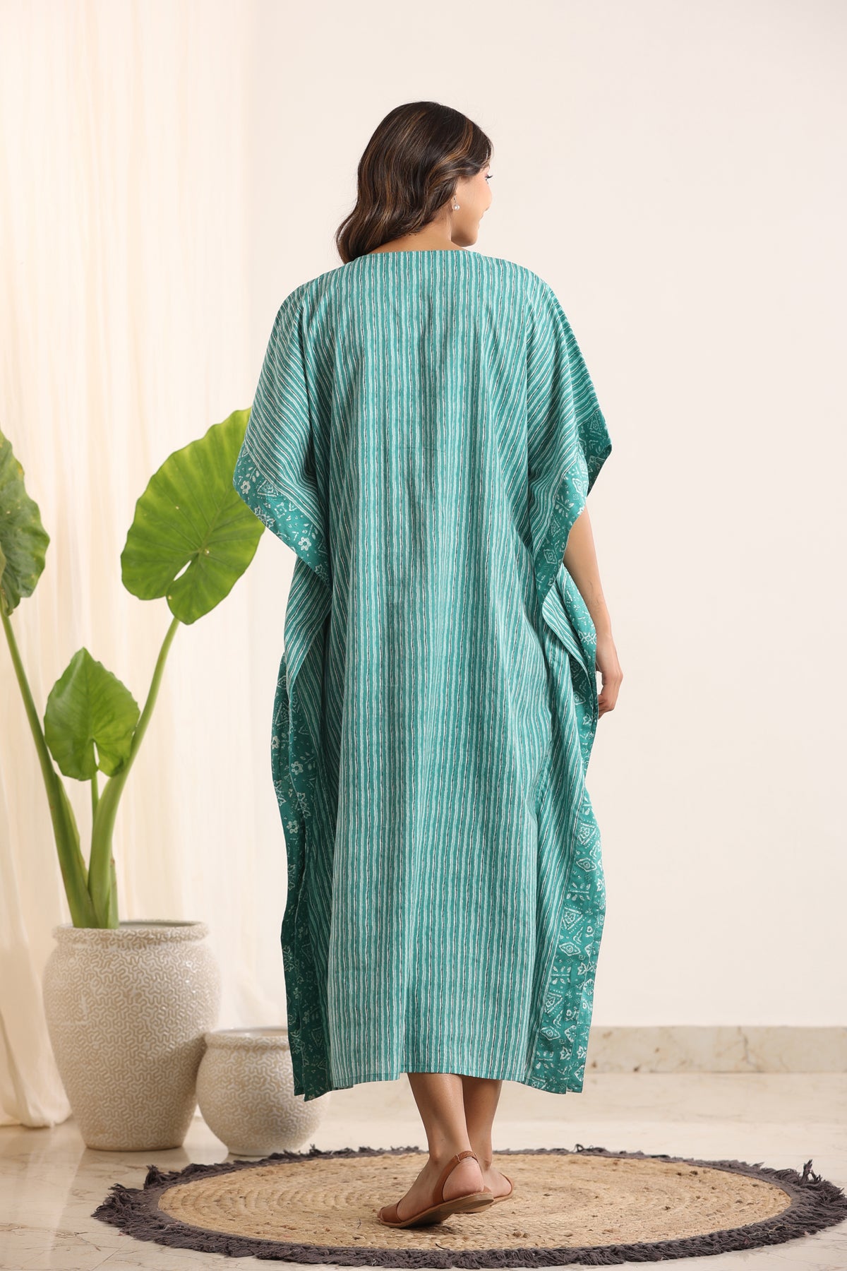 Sea Green Striped Maxi Kaftan