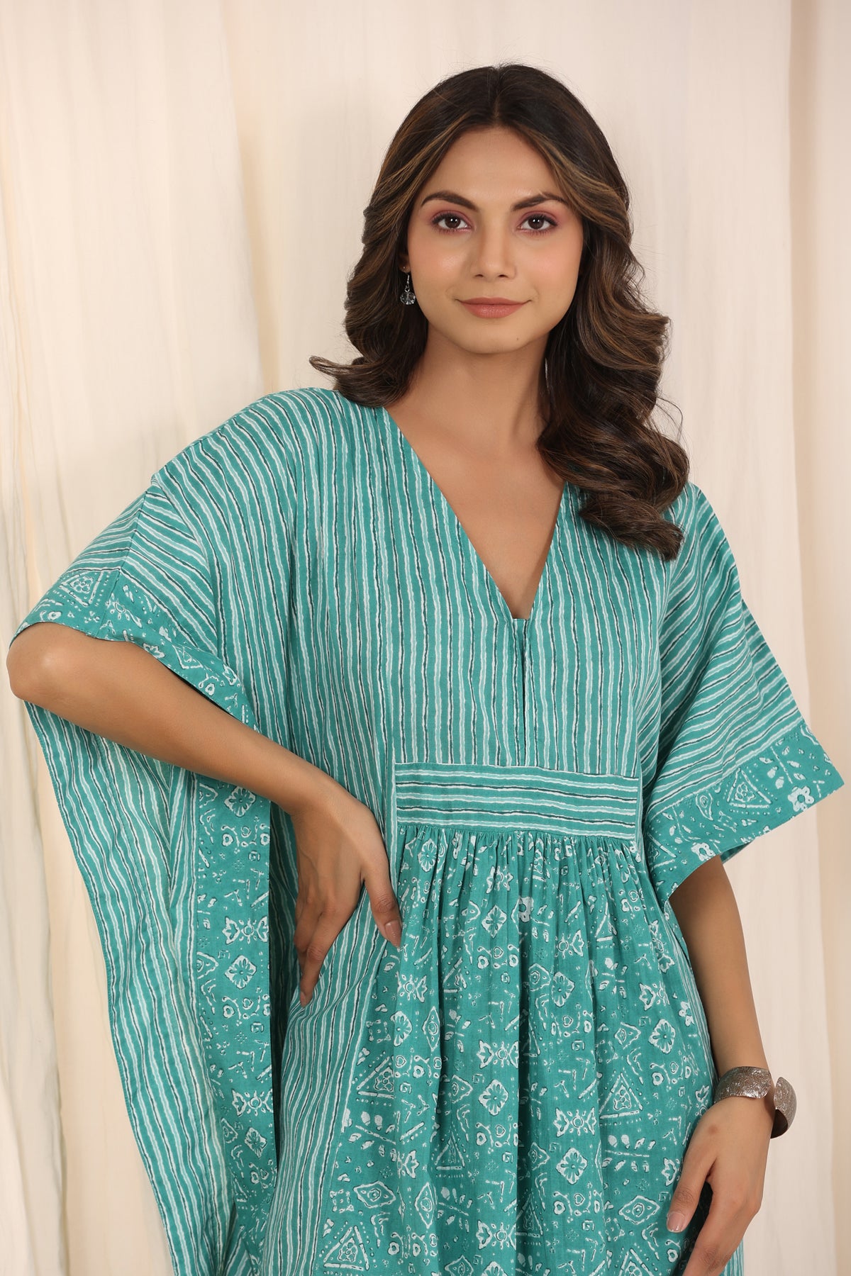 Sea Green Striped Maxi Kaftan