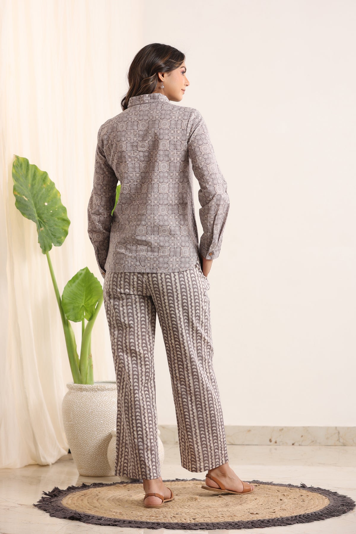 Grey & White Printed Night suit