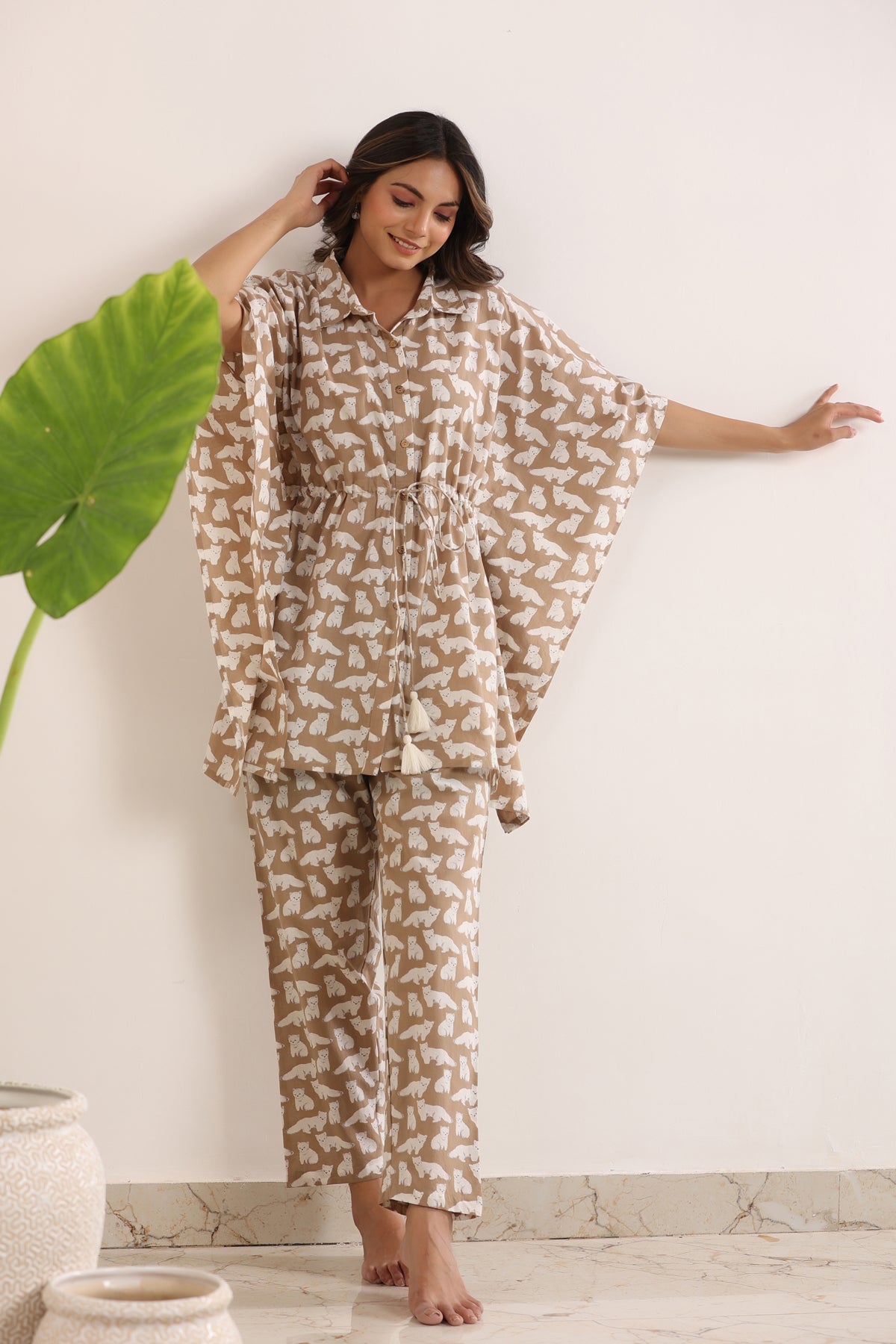 Brown panda Kaftan sleep  Set