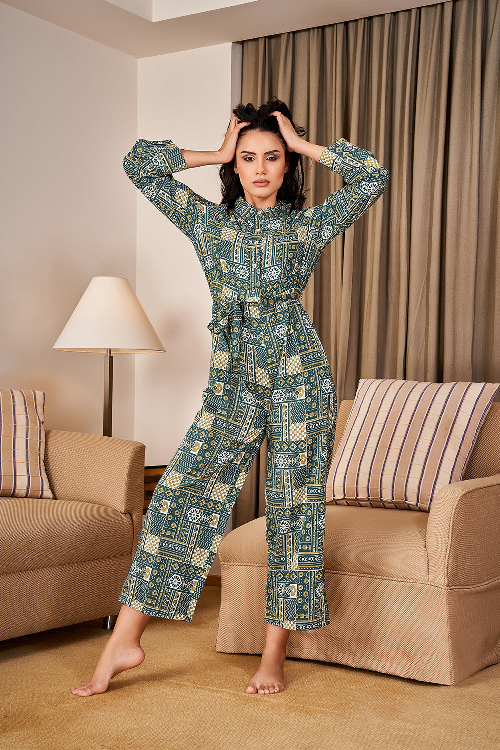 Green Pure Cotton Jumpsuit