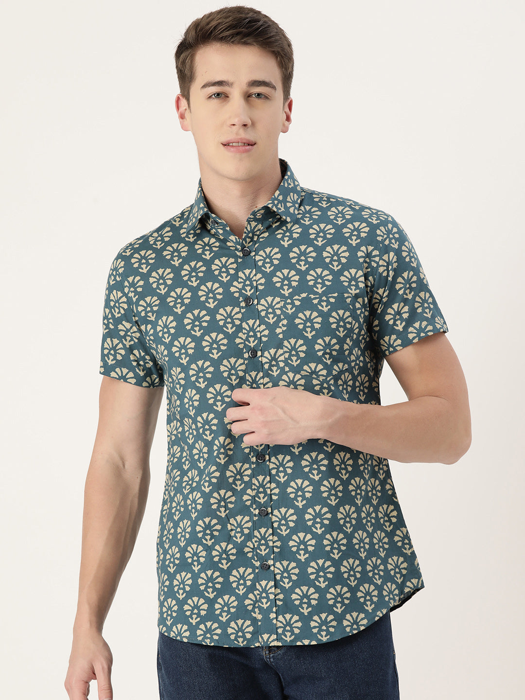 Pale Blue Cotton Printed Shirt