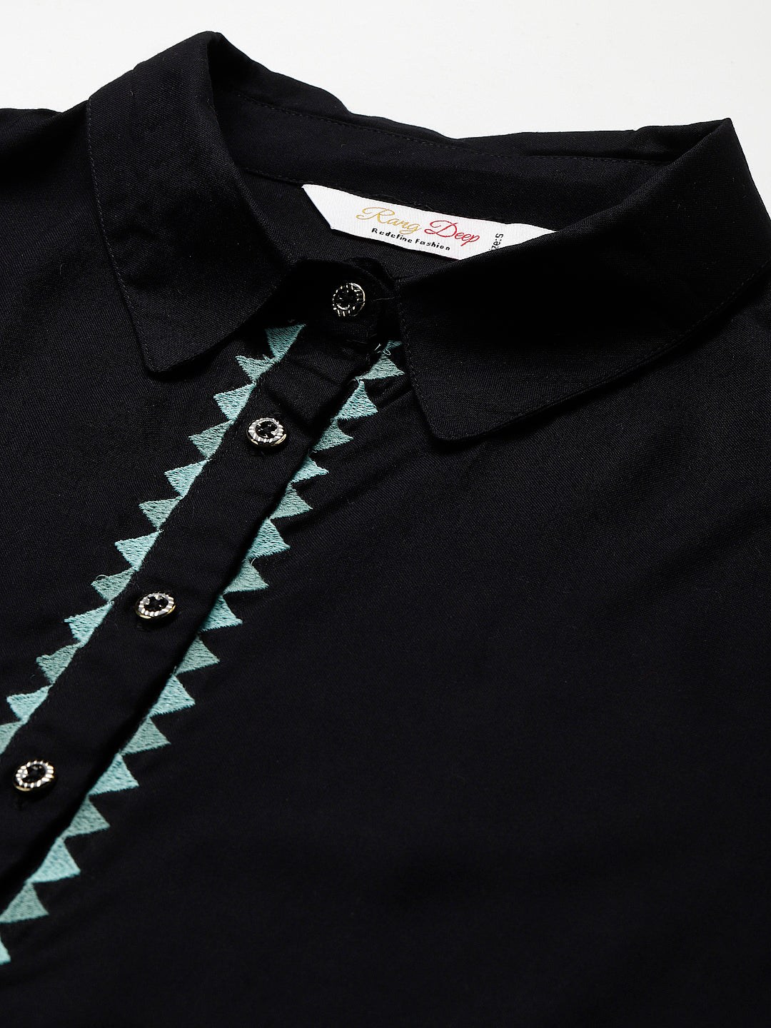 Black Geometric Embroidered Shirt Style Top