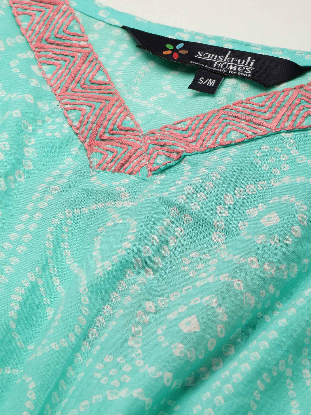 Sea Green Pure Cotton Bandhej Dot Printed Kaftan