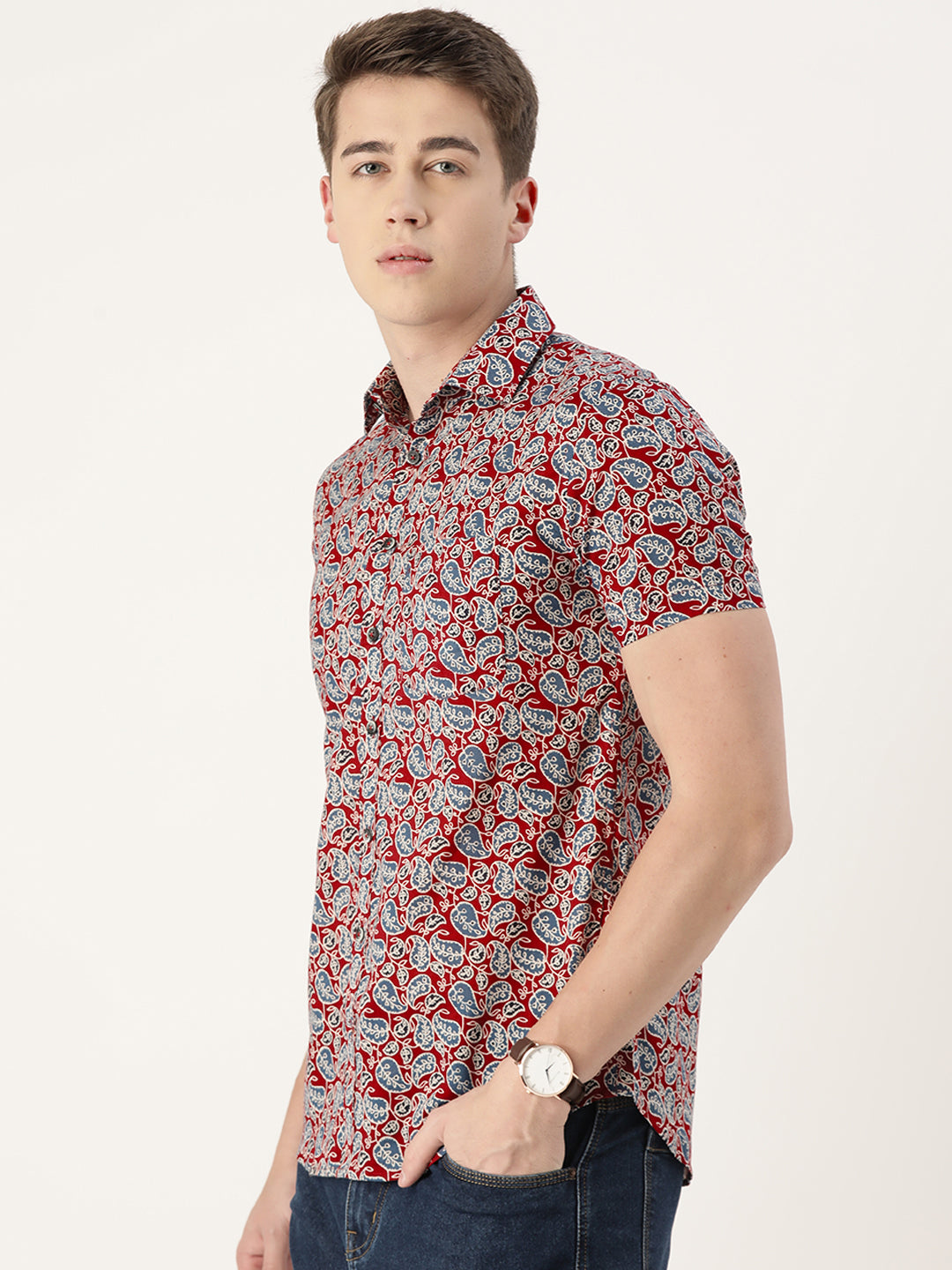 Red & Blue Cotton Printed Shirt