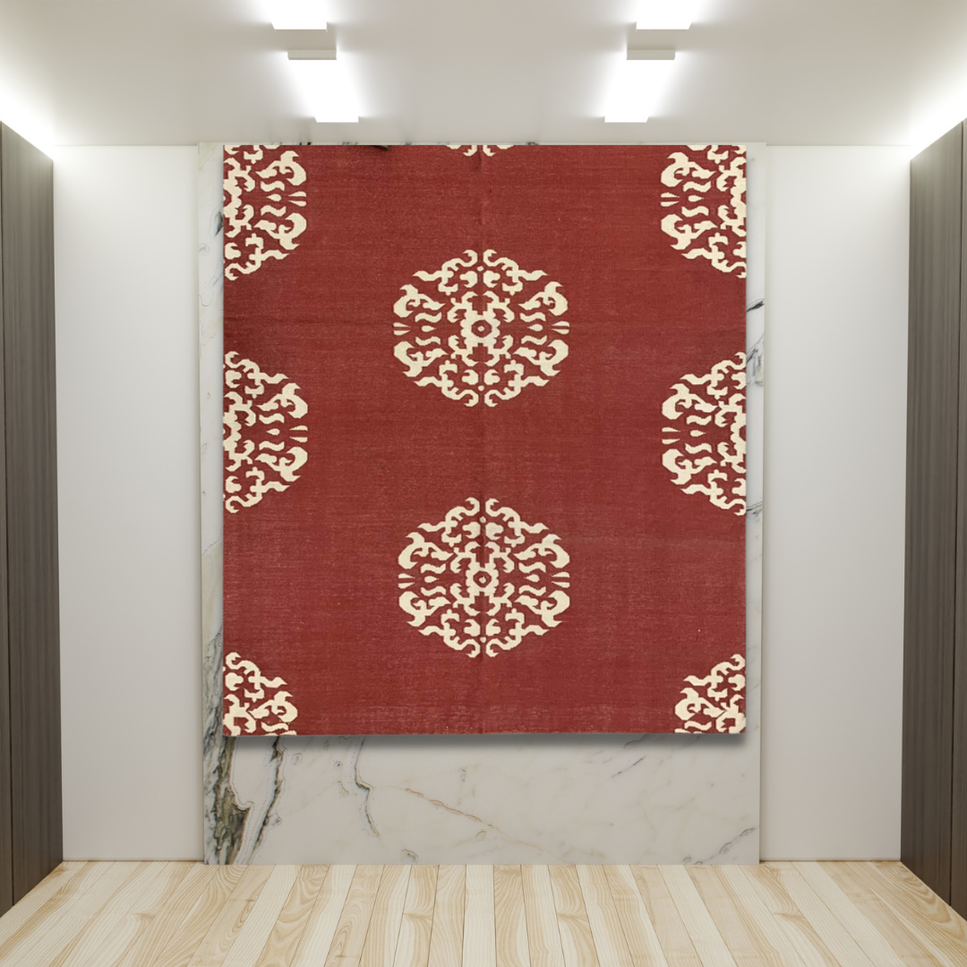 Hand-weaved Pure Cotton Brick Red Dhurrie