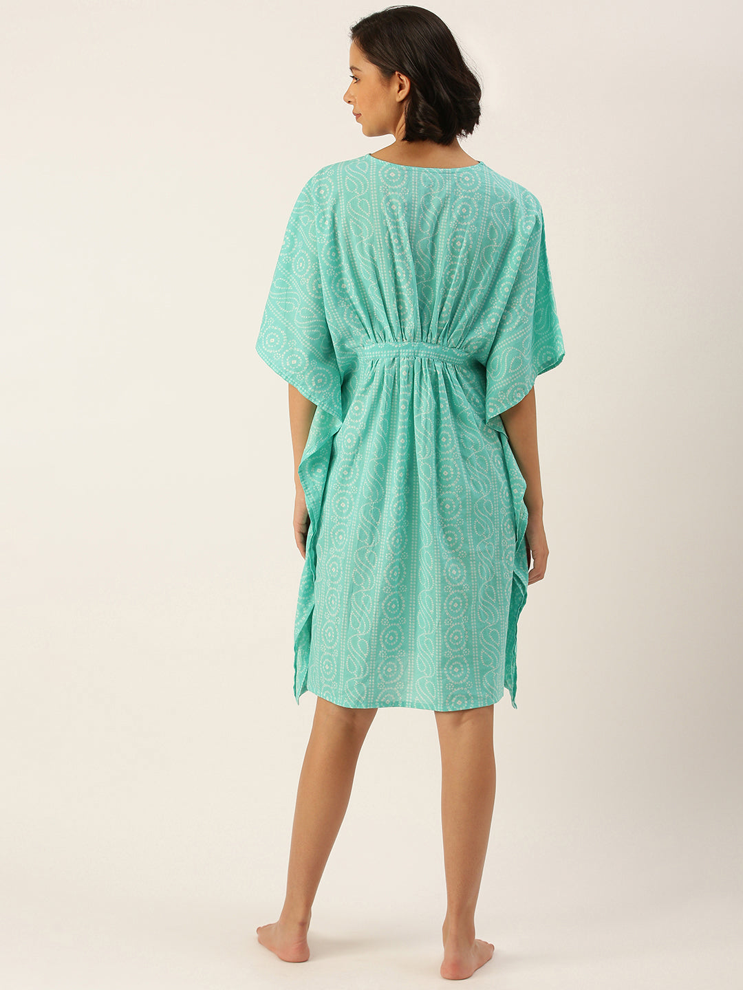 Sea Green Pure Cotton Bandhej Dot Printed Kaftan