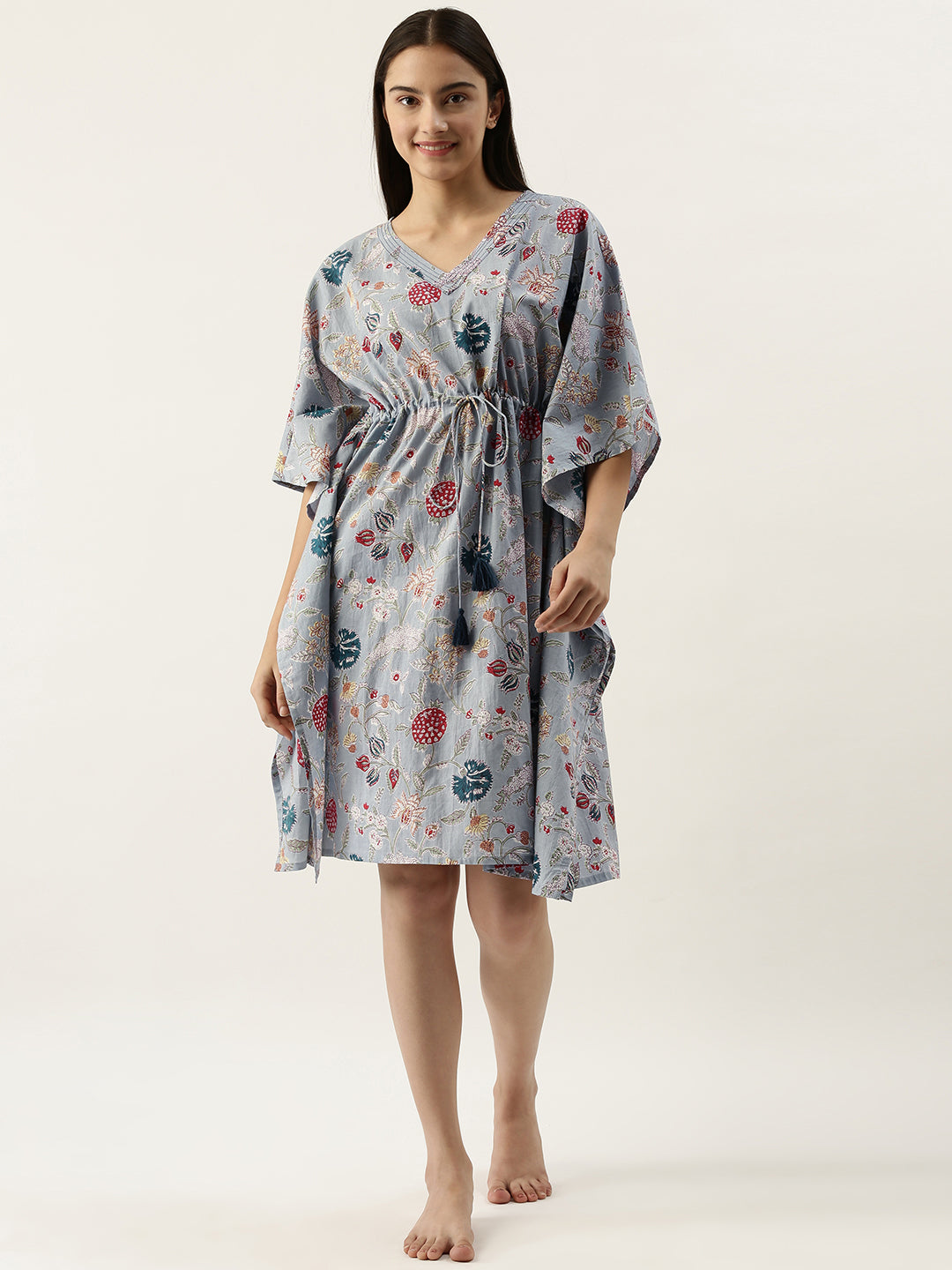 SHORT Blue Cotton Printed Kaftan