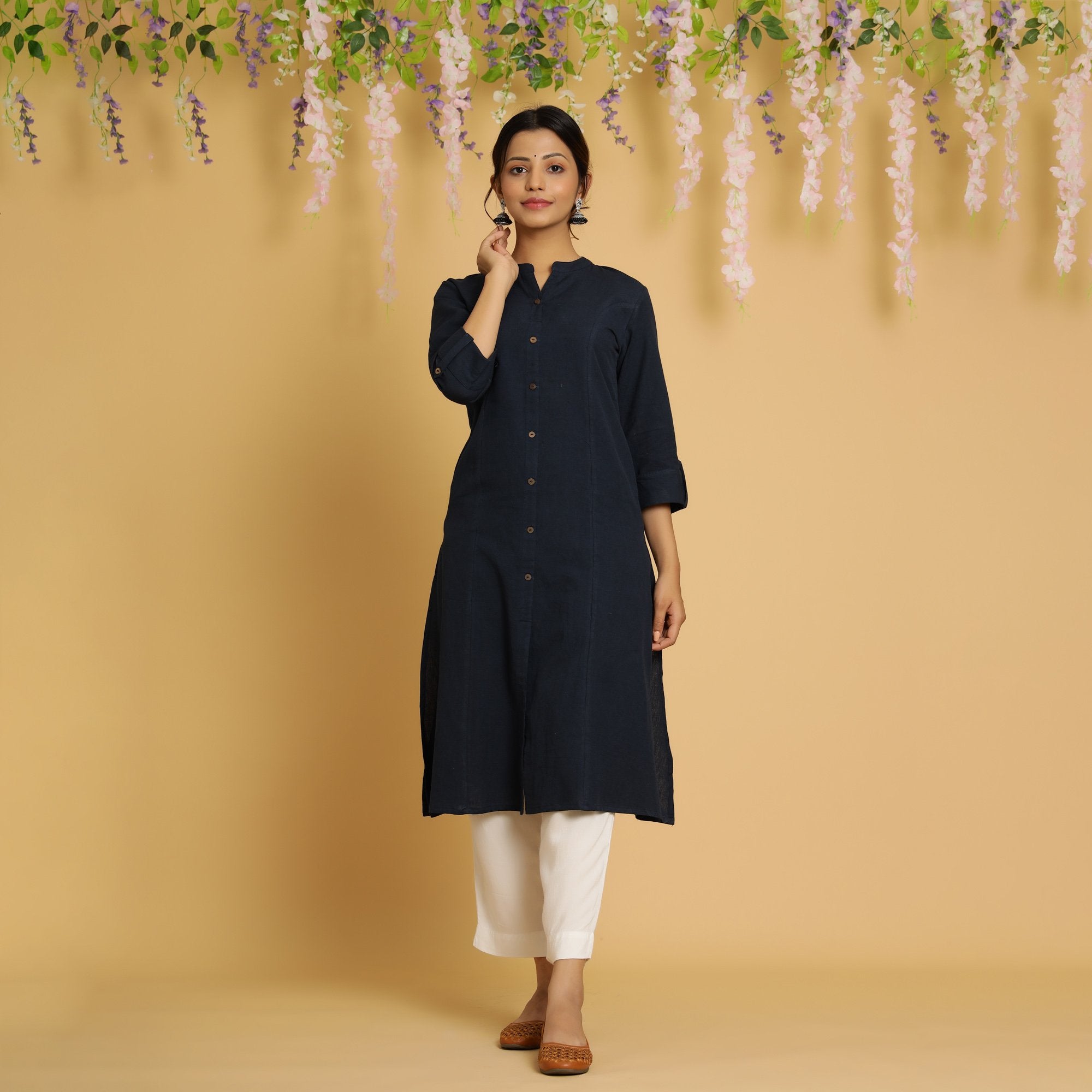 Rang Deep Navy Blue Cotton Flex Kurta