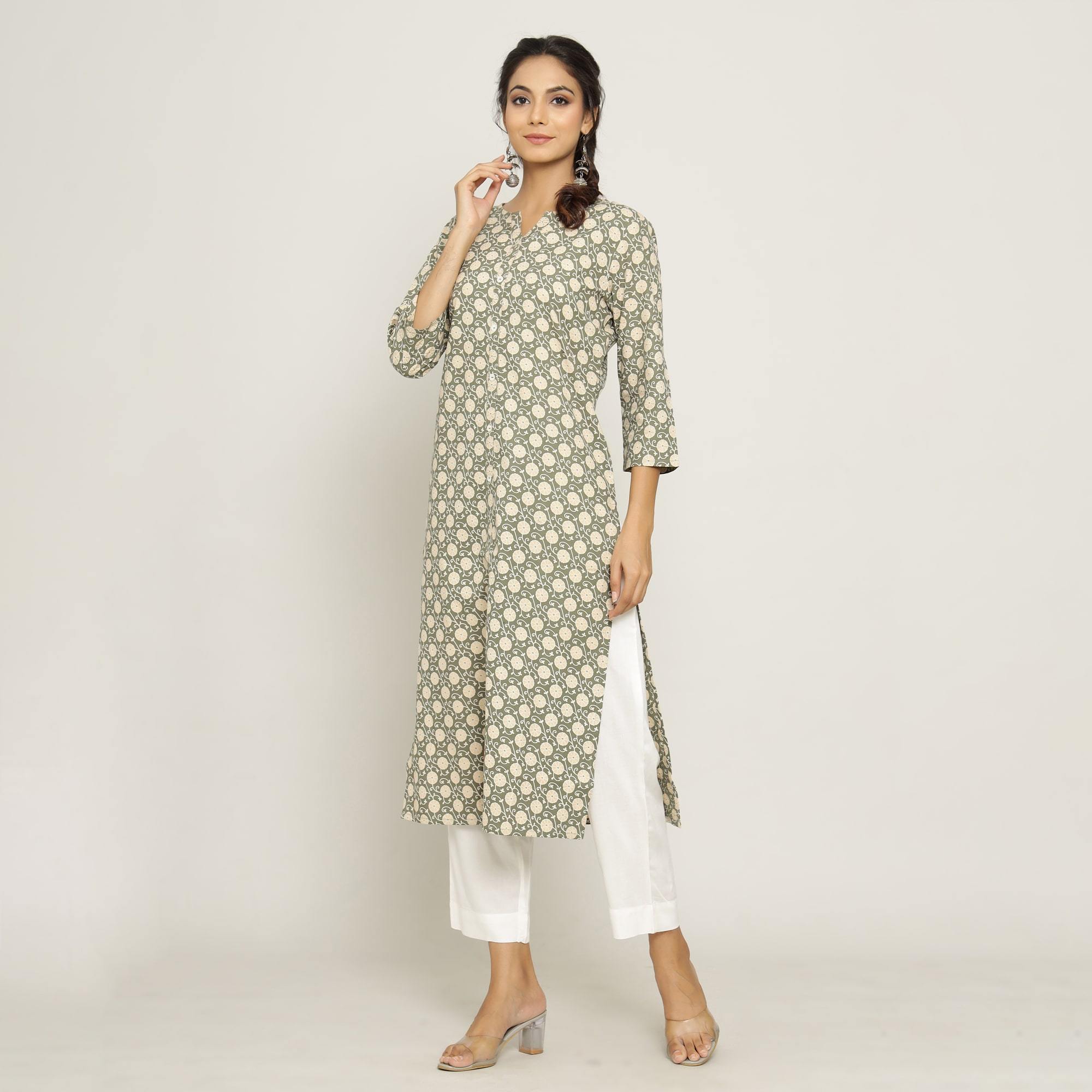 Rangdeep Grey printed Calf length Cotton Kurti