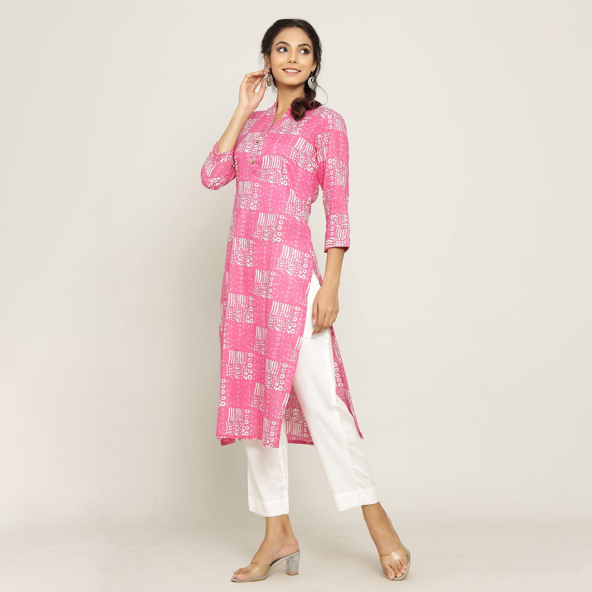 Rangdeep Pink printed Calf length Cotton Kurti