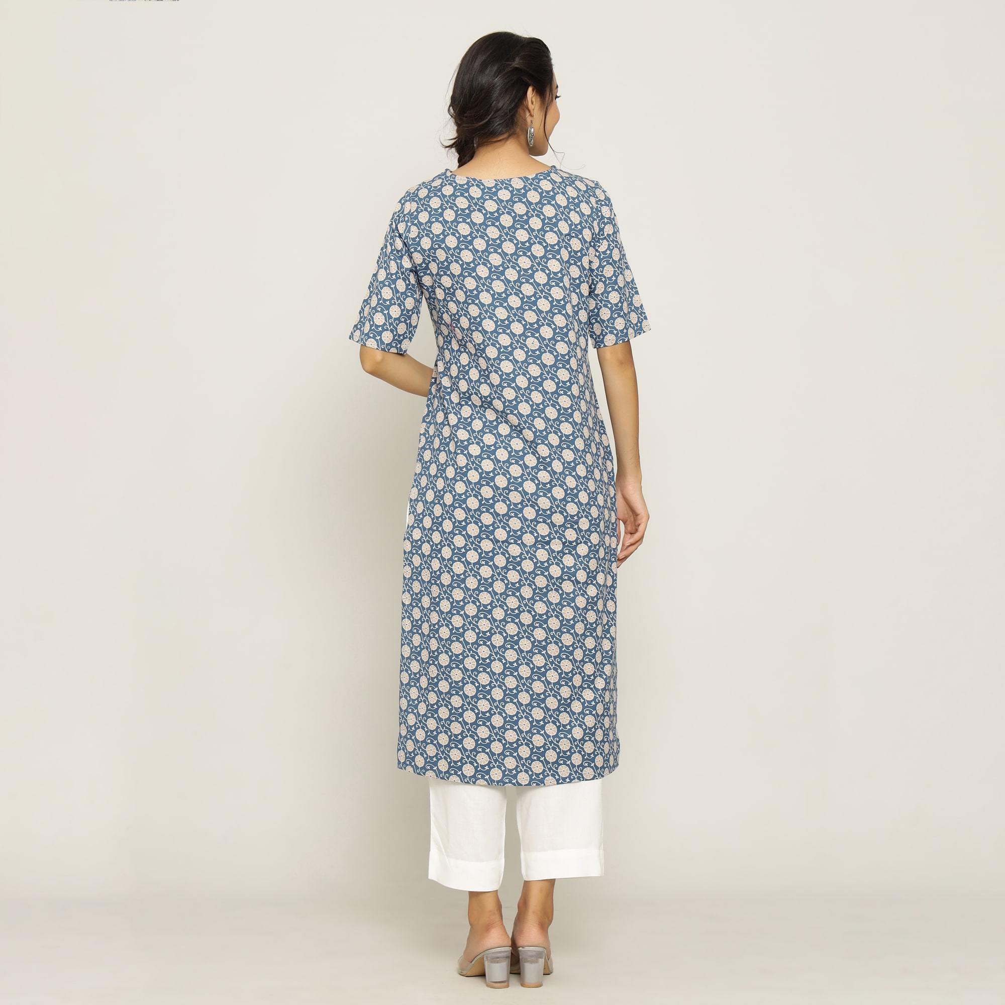 Rangdeep Blue printed Calf length Cotton Kurti