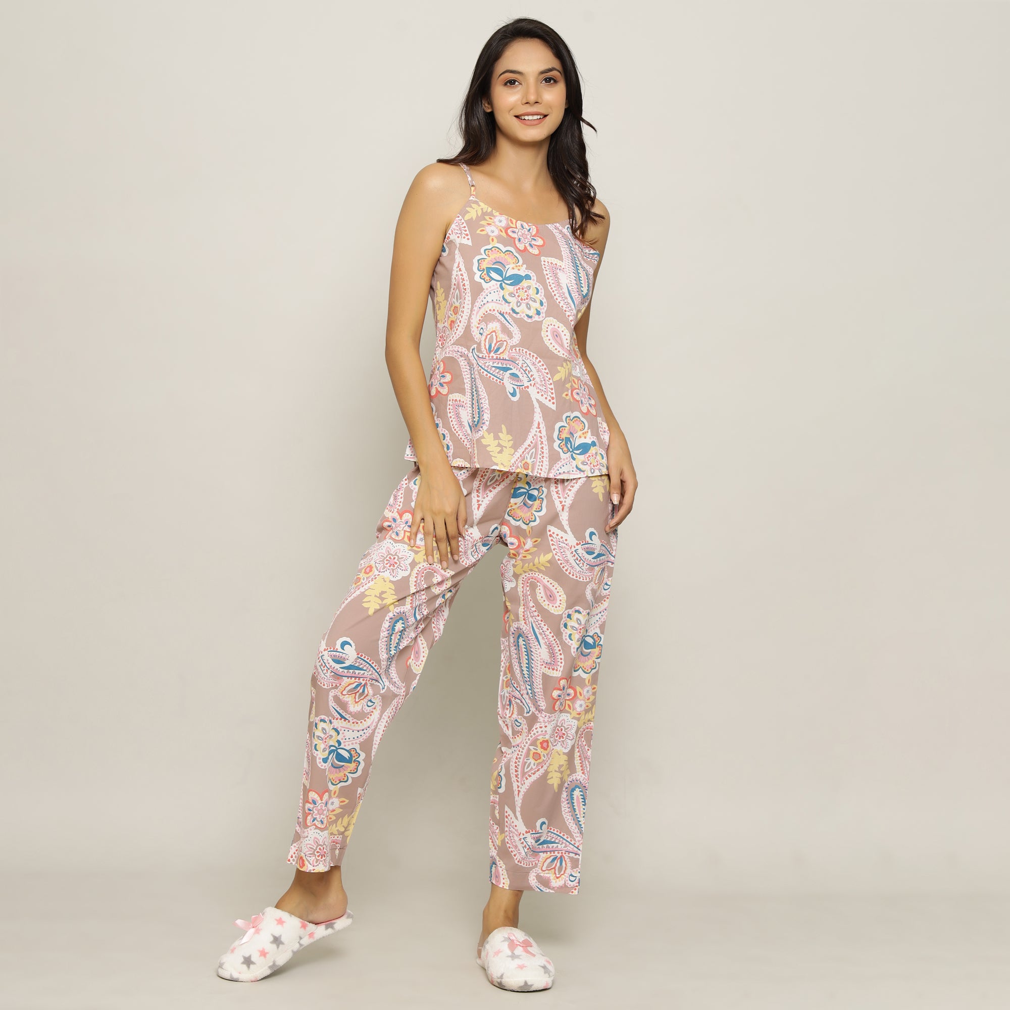 Paisley Cotton Printed 3 peice Night Suit Set