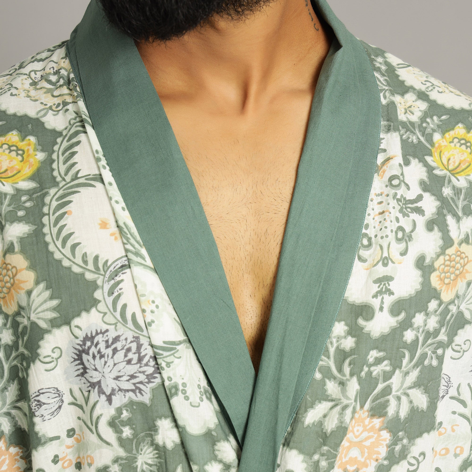 Green Cotton Hand printed Couple kimono robe