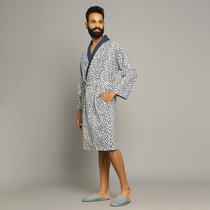 Blue Triangles Cotton Hand printed Couple kimono robe