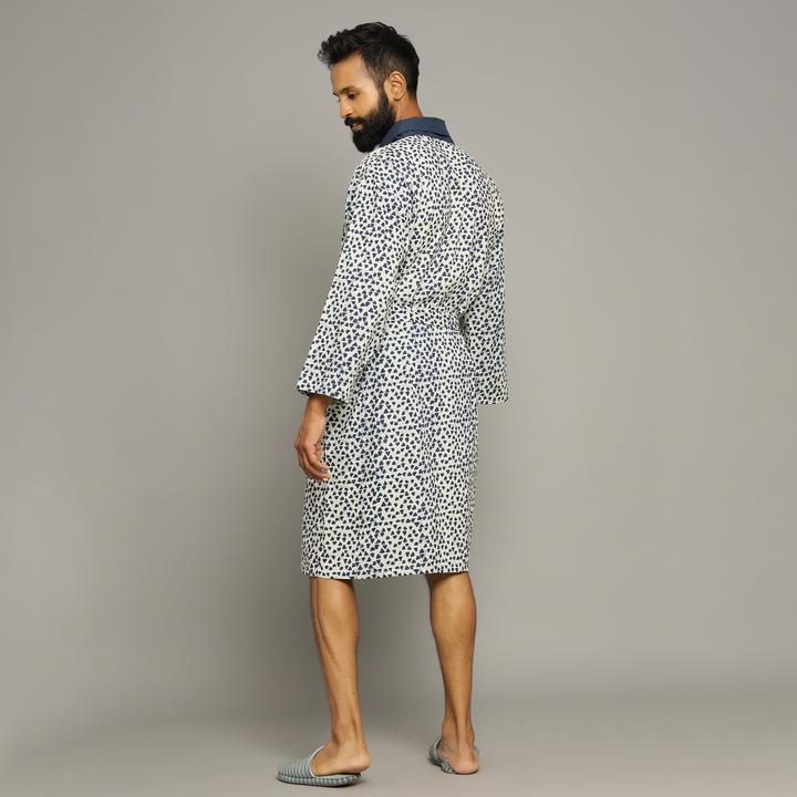 Blue Triangles Cotton Hand printed Couple kimono robe