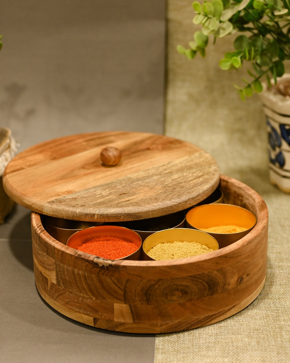 SPICE BOX WITH BRASS COMPARTMENTS