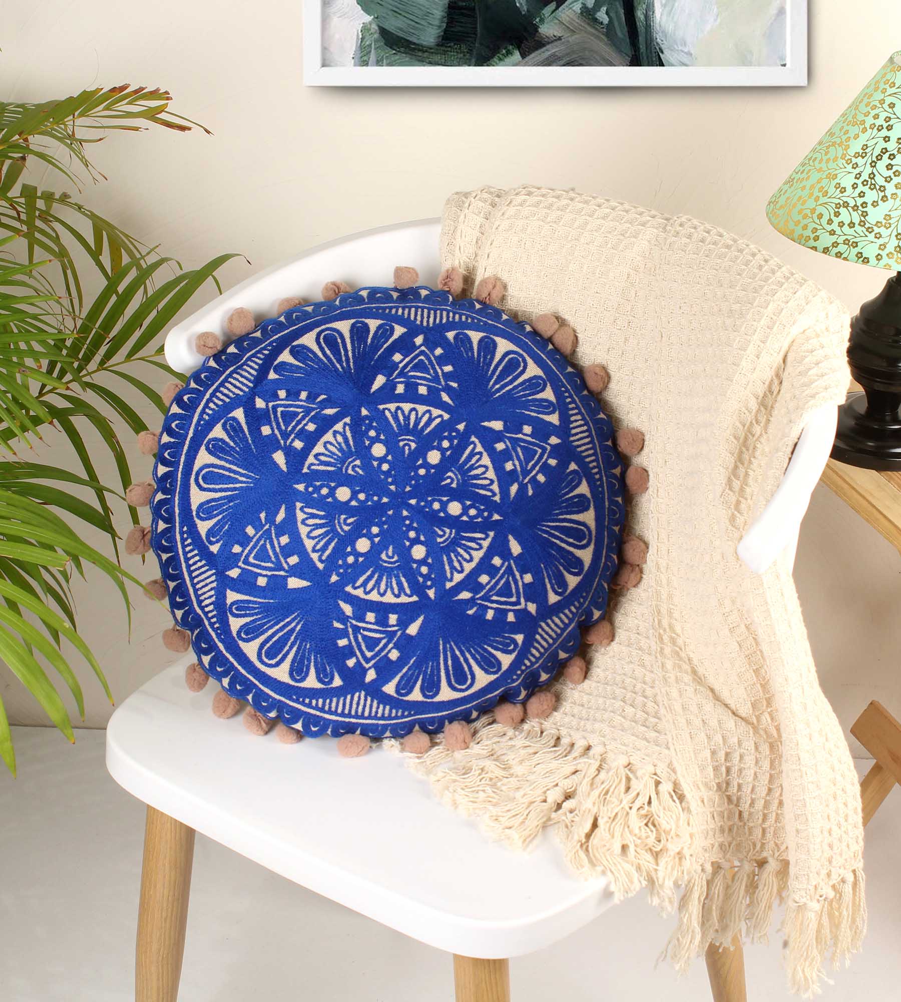 Pottery Barn Embroidery Round Cotton Cushion