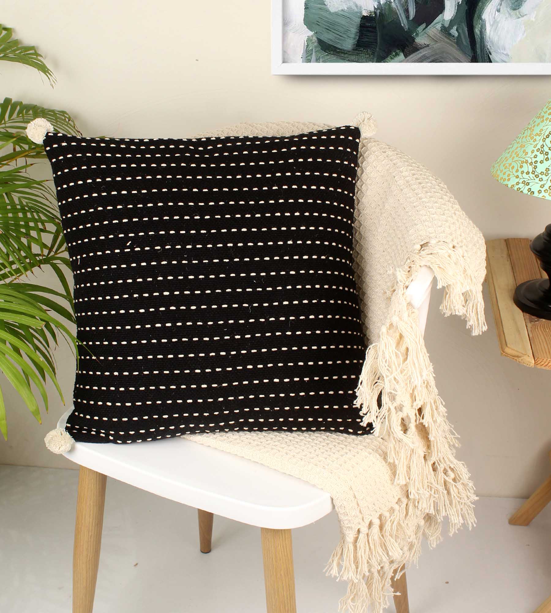 Black 100% Cotton Cushion Covers.