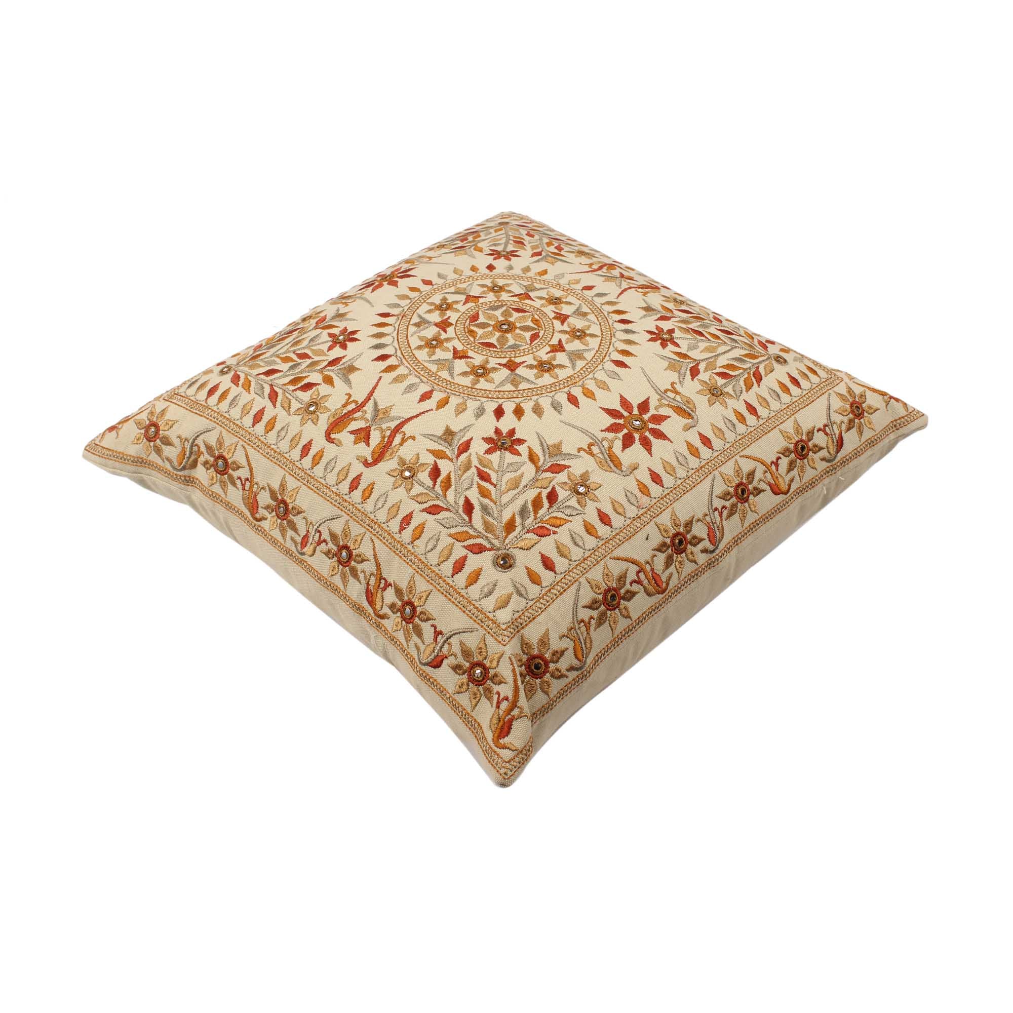 Hand Embroidered Cotton Multicolor Cushion Cover