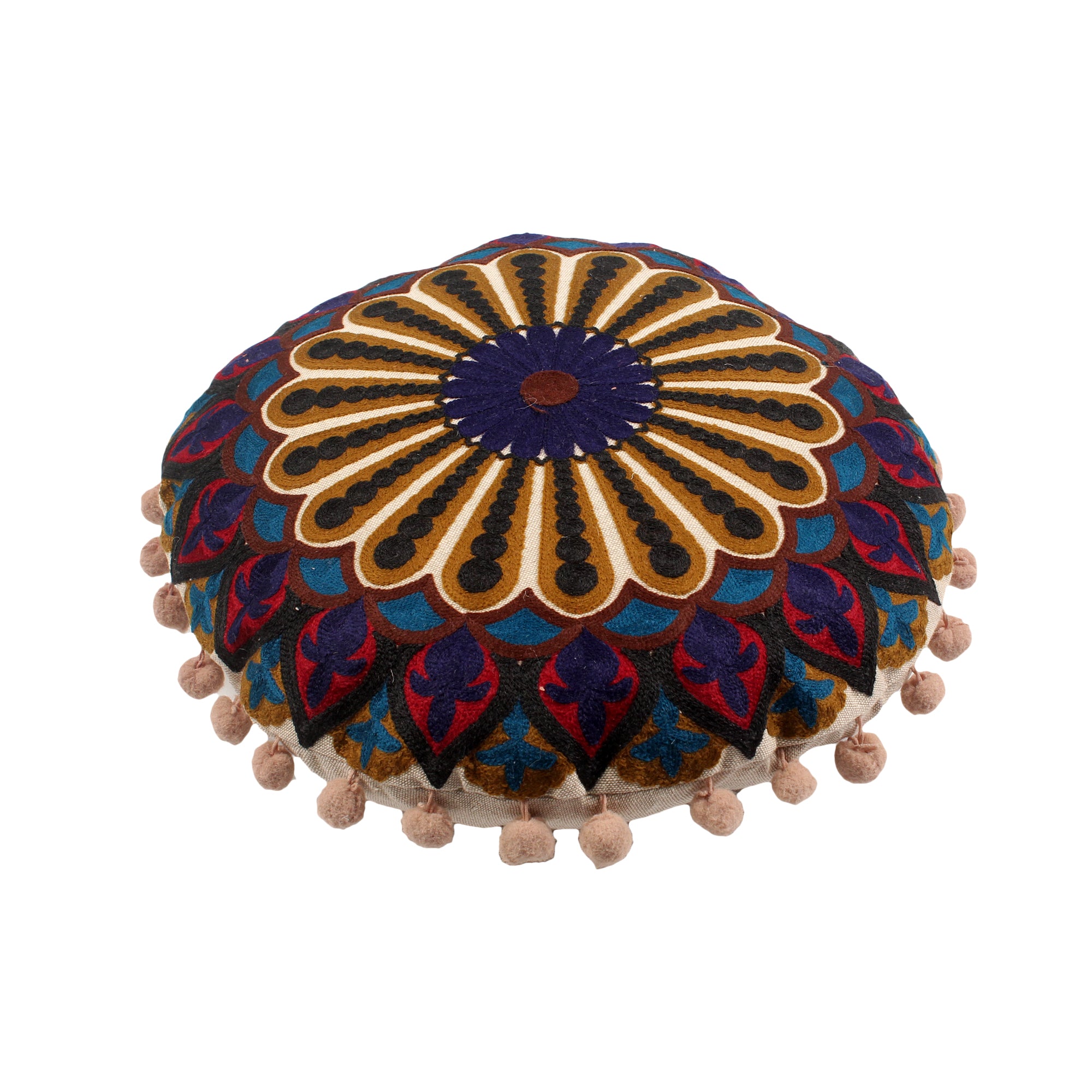 Majestic Embroidery Round Cotton Cushion