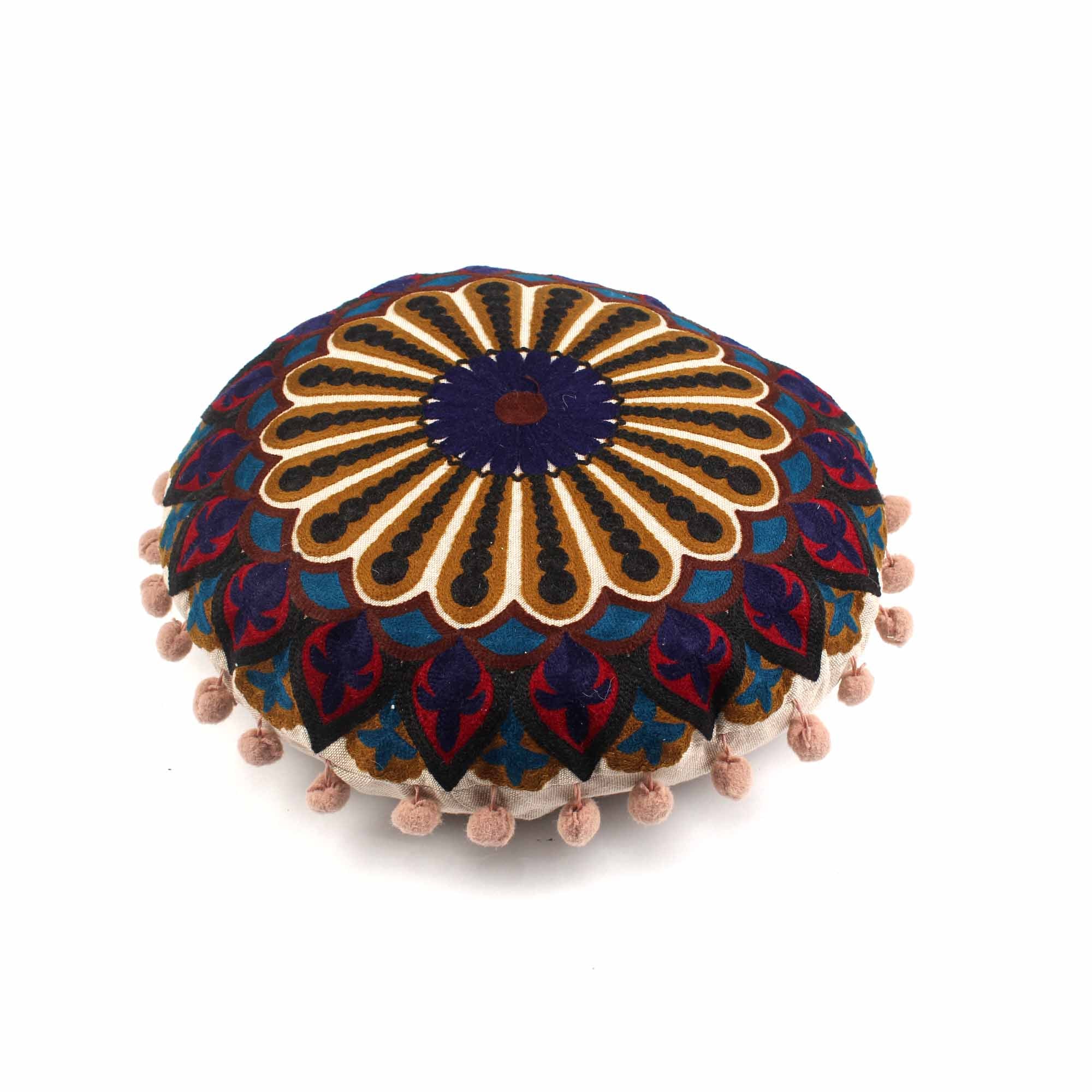 Majestic Embroidery Round Cotton Cushion