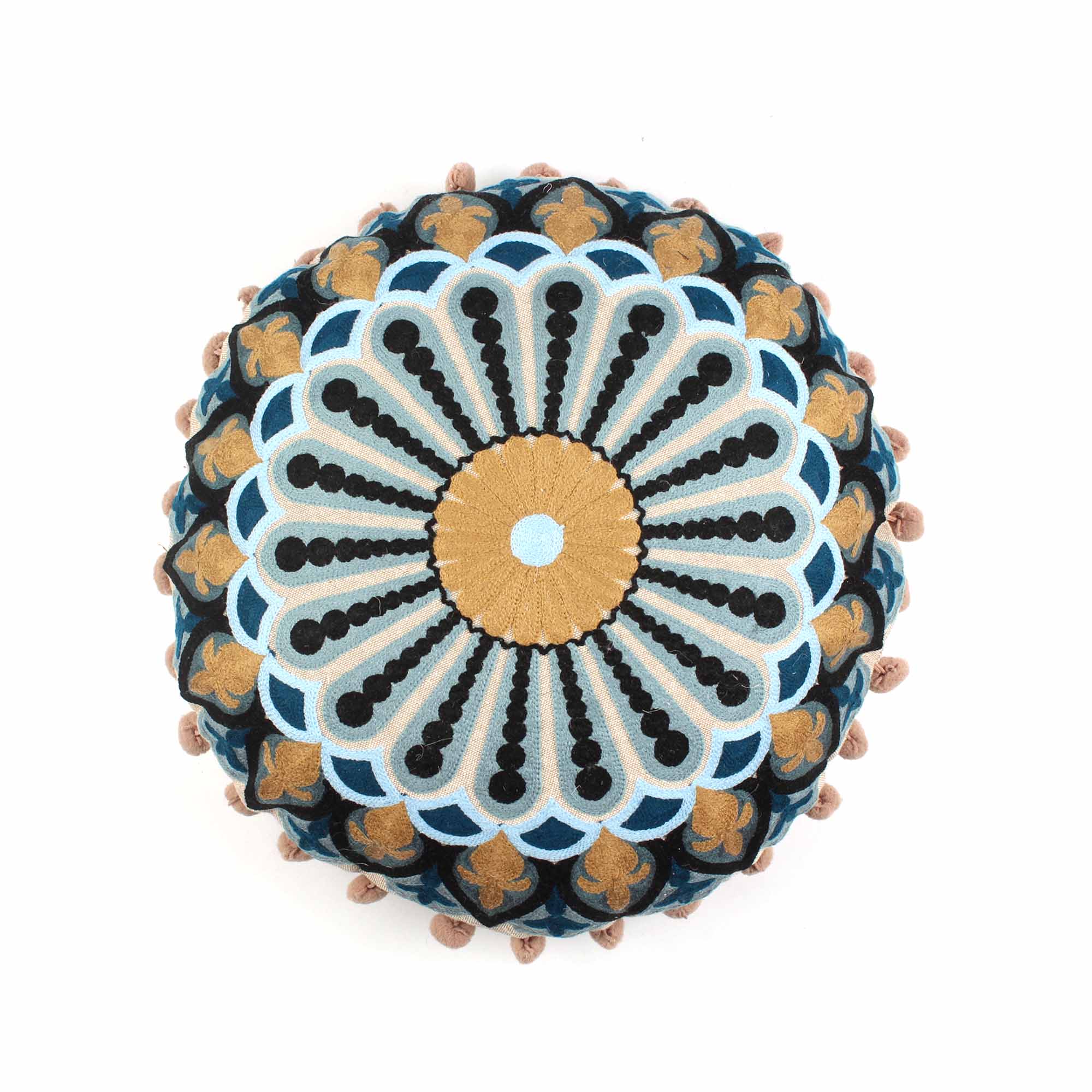 Curlicue Embroidery Round Cotton Cushion