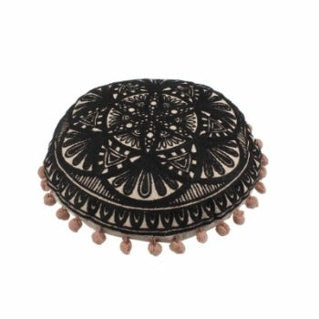 Black Entwine Embroidery Round Cotton Cushion