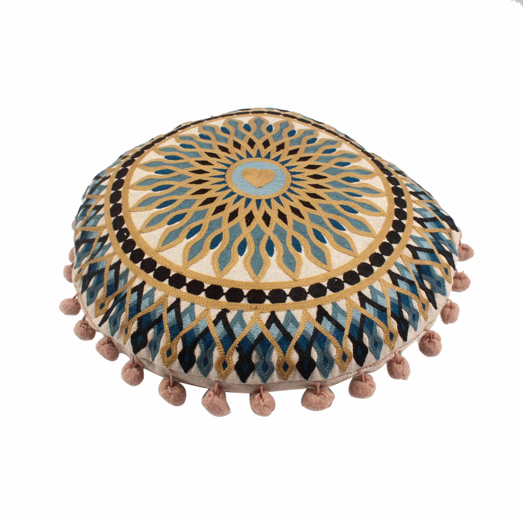 Burma Embroidery Round Cotton Cushion