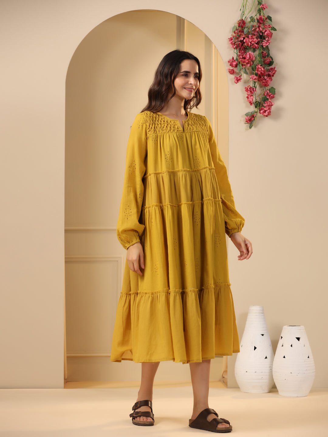 Mustard Fit & Flare Maxi Dress