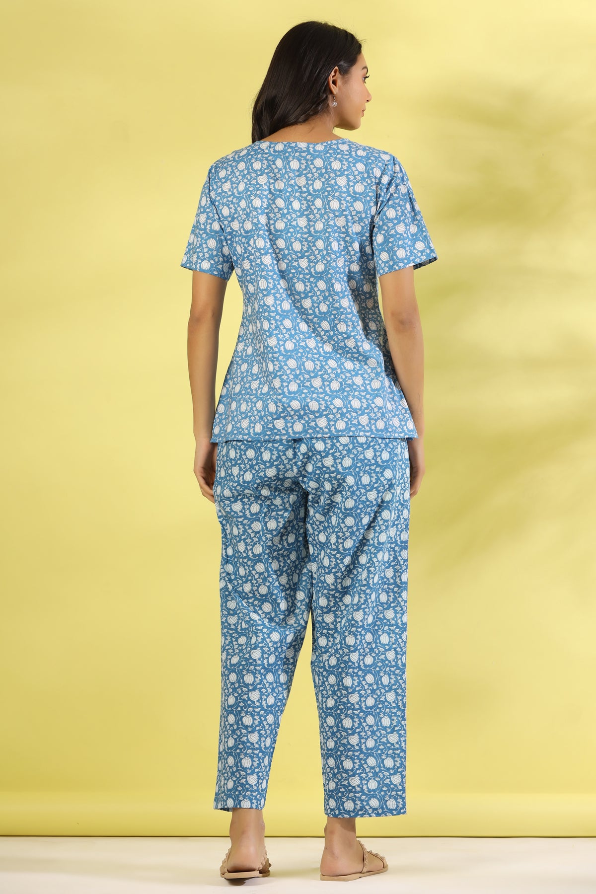 Blue lotus cotton night suit set