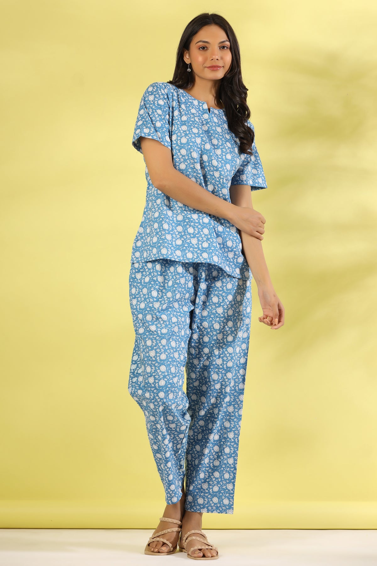 Blue lotus cotton night suit set